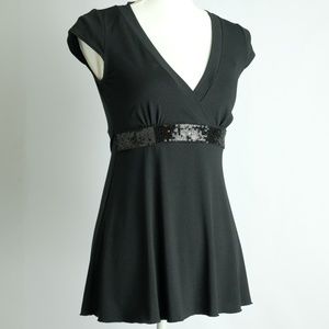 Byer California Black Sequin Tie-in-Back Top Small